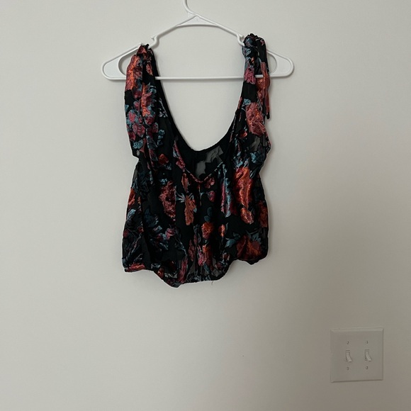 Free People Black and Red Floral Mesh Blouse Size S - Picture 3 of 5